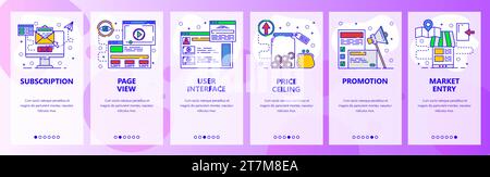 Mobile app onboarding screens. Email subscription, user interface, market promotion, marketing. Menu vector banner template for website and mobile dev Stock Vector
