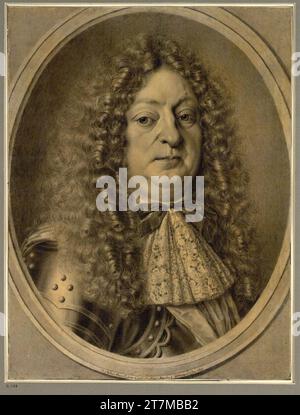 Carl Gustav Amling Oval half -length portrait of an older member of the Wittelsbach house in armor. Brush in gray on yellow parchment 1679 , 1679 Stock Photo