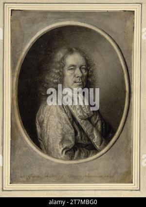 Carl Gustav Amling Oval half -length portrait of a cavalier. Brush in gray with gold tincture of border on parchment around 1700 Stock Photo