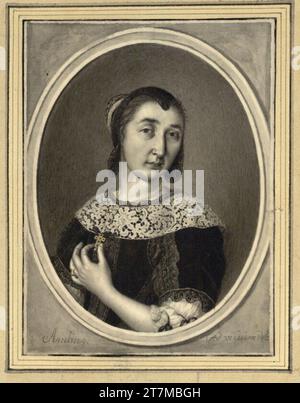 Carl Gustav Amling Oval half -length portrait of a citizen woman. Gray brush with a gold tincture of the jewelry on parchment Stock Photo