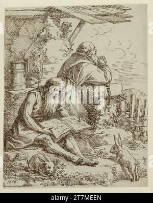 Joseph Bergler der Jüngere (The Younger) Two hermits. Feder in brown 1806 , 1806 Stock Photo
