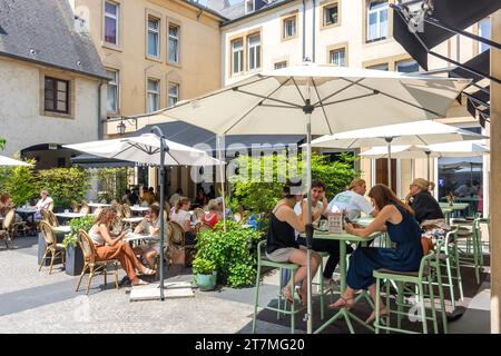 Outdoor cafe, Place du Théâtre, Ville Haute, City of Luxembourg, Luxembourg Stock Photo