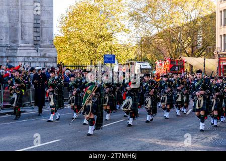 The Gordon's School Pipes and Drums Band Marching In The Lord Mayor's Show, London, UK Stock Photo