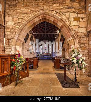 Interior view of St Mary the Virgin Church on the Holy Island of Lindisfarne in Northumberland, England, United Kingdom Stock Photo