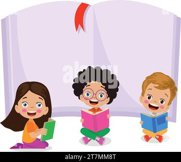 teacher reading books in class with students Stock Vector