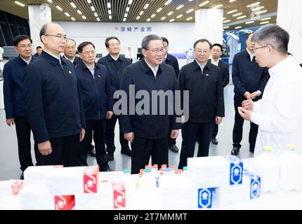 Changchun, China's Heilongjiang Province. 14th Nov, 2023. Chinese Premier Li Qiang, also a member of the Standing Committee of the Political Bureau of the Communist Party of China Central Committee, observes the development of Shenzhen (Harbin) Industrial Park in Harbin, northeast China's Heilongjiang Province, Nov. 14, 2023. Li made an inspection tour in northeast China's Heilongjiang and Jilin provinces from Tuesday to Thursday. Credit: Huang Jingwen/Xinhua/Alamy Live News Stock Photo