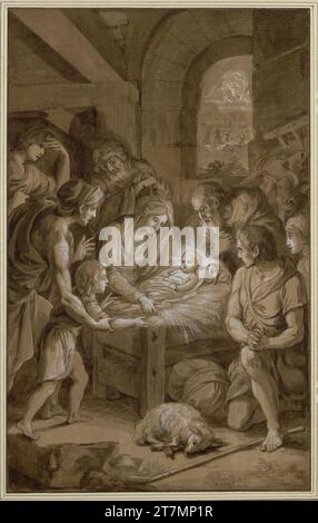 Joseph Bergler der Jüngere (The Younger) The adoration of the shepherds. Feder in brown, brown lavated, white -raised Stock Photo