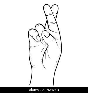 Crossed fingers hand gesture, good luck sign and hope of success, fake promise and fortune symbol, vector Stock Vector