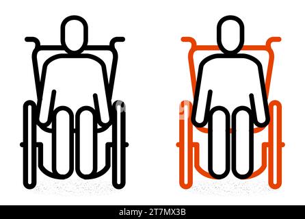 Man on wheelchair, front view, disabled simple line icon, vector Stock Vector