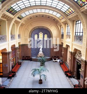 BUDAPEST, HUNGARY - SEPTEMBER 15 2022: Entrance hall of the famous St. Gellert Thermal Bath and Swimming Pool .This is a wellness complex of public th Stock Photo
