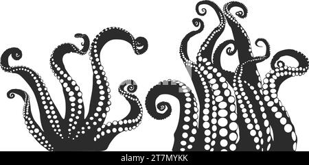 Octopus tentacles silhouette, Octopus tentacles, Tentacles silhouette, Tentacles clipart, Tentacles vector, Sea monster drawing. Stock Vector
