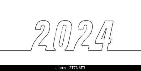 Happy New Year 2024. Linear inscriptions for New Year and Christmas greetings. Template for postcards, banners and creative design Stock Vector