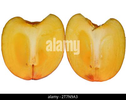 Two pieces of persimmon fruit isolated on white Stock Photo