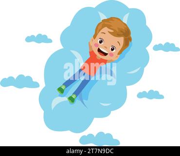 children lying in the direction of the clouds looking at what Stock Vector