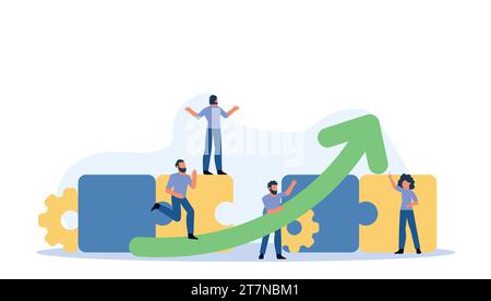 Vector illustration concept featuring a team of businessmen working together to solve puzzle and achieve success in business. Successful collaboration Stock Vector