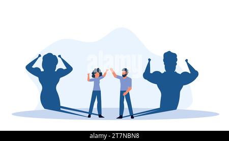 Vector illustration of a flat character representing a young woman and a businessman working together in a business team, symbolizing teamwork and suc Stock Vector