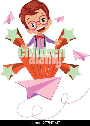 Kids style colorful font design fun childish alphabet letters and numbers vector illustration Stock Vector