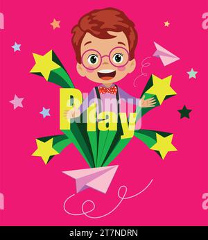 Kids style colorful font design fun childish alphabet letters and numbers vector illustration Stock Vector