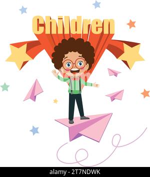 Kids style colorful font design fun childish alphabet letters and numbers vector illustration Stock Vector