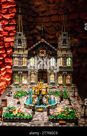 Turin, Italy - October 2022: cathedral made of colorful plastic building blocks - fun and education Stock Photo