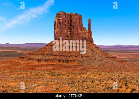 West Mitten Butte viewed from the Visitor Centre in Monument Valley tribal park in springtime Stock Photo