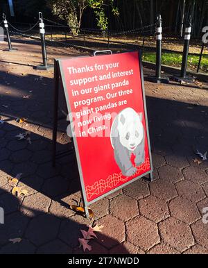 Sign at the National Zoo in Washington, DC, that the pandas have gone back to China Stock Photo