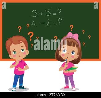 students trying to find thinking about the operation written on the classroom board Stock Vector