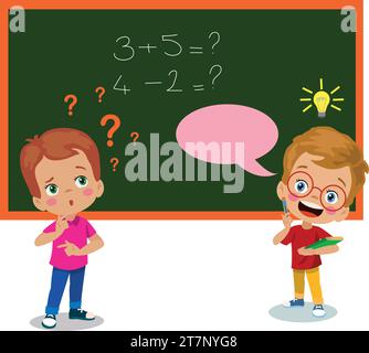 students trying to find thinking about the operation written on the classroom board Stock Vector