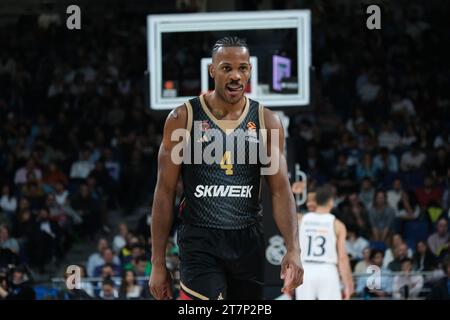 Blossomgame Jaron  of AS Monaco during the Turkish Airlines EuroLeague match between Real Madrid and AS Monaco at WiZink  on Nov 16, 2023 in Madrid, S Stock Photo