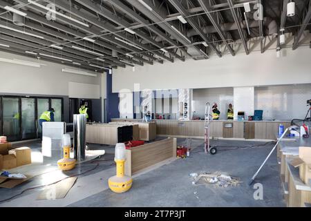 Steel stud construction on the interior of a new fast food restaurant. Stock Photo
