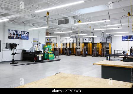 The metal shop in a modern technical careers high school. Stock Photo