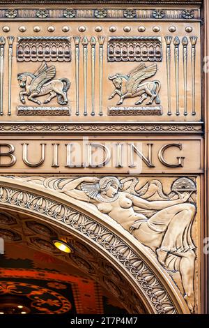 Art Deco architecture detail of the Fred F. French Building on Fifth Avenue in New York City, USA. Stock Photo