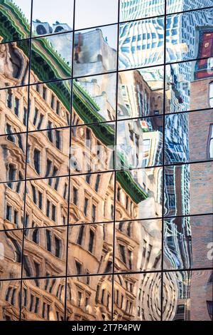 Glass facade with reflections in Midtown New York City, USA. Stock Photo
