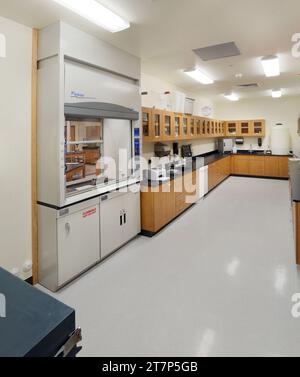 A through the wall style fume hood in a Skyline high school science classroom in Idaho Falls, Idaho Stock Photo