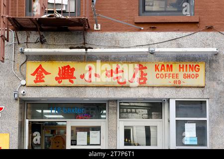 Kam Hing Coffee Shop 金興紙包蛋, 118 Baxter St, New York, NYC storefront
