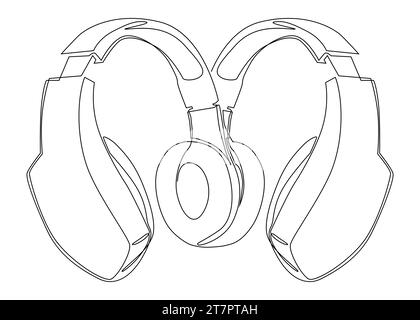 One continuous line of Headset. Thin Line Illustration vector Listen Music, Podcast concept. Contour Drawing Creative ideas. Stock Vector
