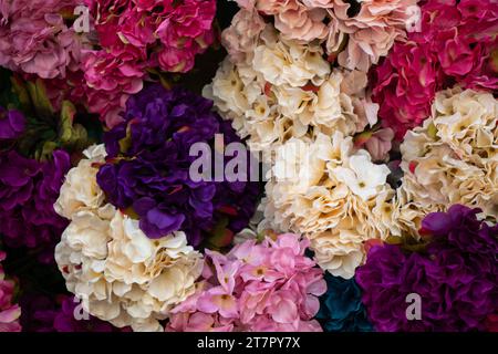 Floral art made of colorful artificial roses in view Stock Photo