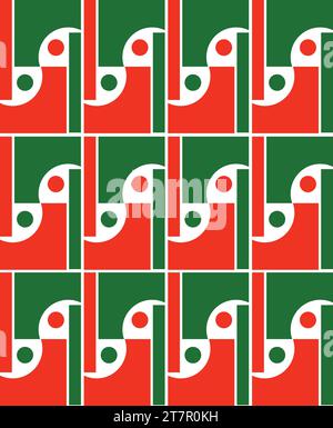 A seamless pattern of red, green, and white circles arranged in a repeating geometric design. Suitable for Christmas Designs. Stock Vector