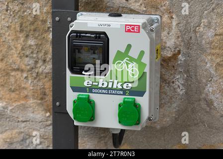 Charging station for e-bikes, Limmersdorf, Upper Franconia, Bavaria, Germany Stock Photo