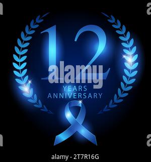 Luxury design ornament with blue ribbon shiny silk to represents 12 years anniversary, vector template Stock Vector