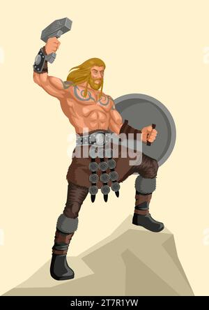 Norse god and goddess vector illustration series, Thor, the god of thunder and lightning Stock Vector