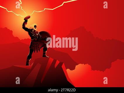 Norse god and goddess vector illustration series, Thor, the god of thunder and lightning Stock Vector