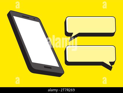 Simple flat vector illustration of cellular phone and bubble text Stock Vector