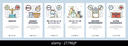 Mobile app onboarding screens. Doping, sport records, health and diet. Menu vector banner template for website and mobile development. Web site design Stock Vector