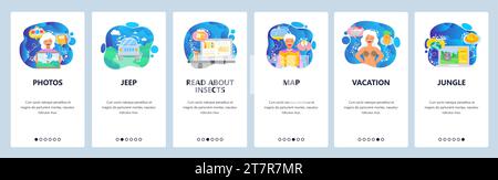 Summer vacation web site and mobile app onboarding screens. Menu banner vector template for website and application development with blue gradient dyn Stock Vector