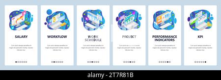 Business project web site and mobile app onboarding screens. Menu banner vector template for website and application development with blue gradient ab Stock Vector