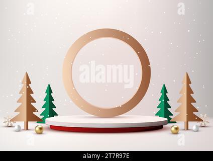Showcase your products in style with this white and red Christmas podium mockup. Perfect for Christmas themed marketing campaigns, product launches, a Stock Vector