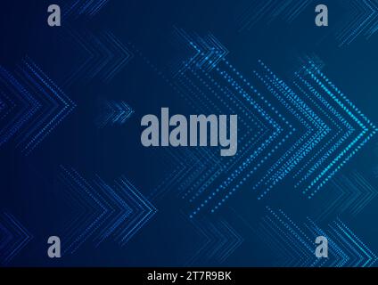 Blue abstract neon dotted lines arrows tech graphic design. Futuristic laser background. Vector illustration Stock Vector