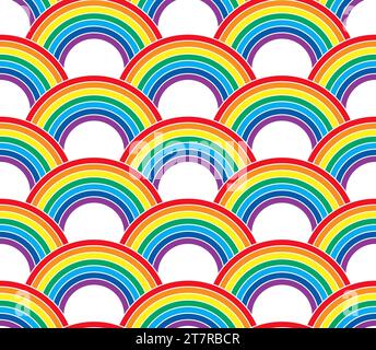 eps vector illustration showing wonderful colored rainbows, seamless background Stock Vector