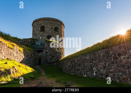 Medieval fortress with greenery and ancient stone walls. Stock Photo